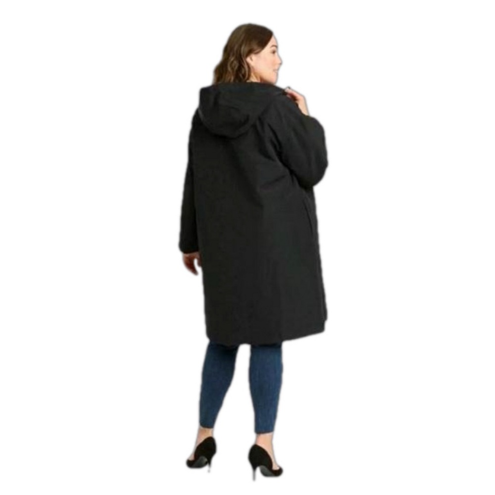 Ava & Viv Women's Plus Size X (14W) Black Hooded Raincoat, Water Resistant, EUC